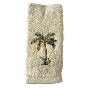 Avanti Fingertip Towels Palm Tree Embroidered Ivory Bathroom Set of 2